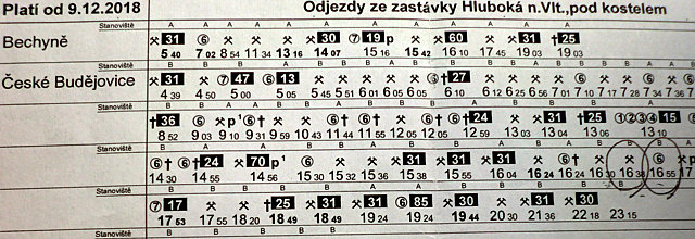 チェスケー・ブディェヨヴィツェからフルボカー城へのバス時刻表