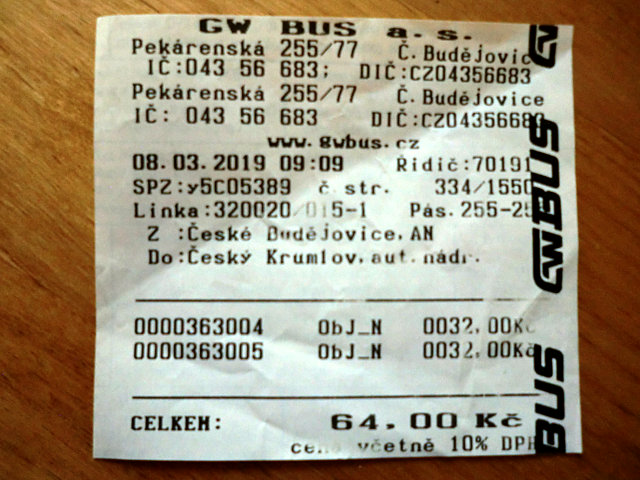 ホラショヴィツェ行きバス切符